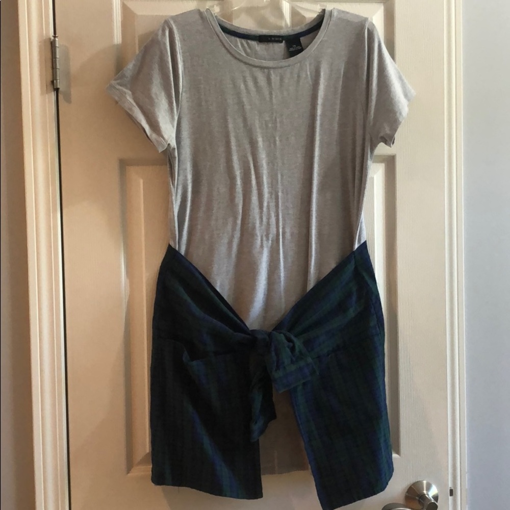 Tee shirt dress with faux wrap flannel shirt